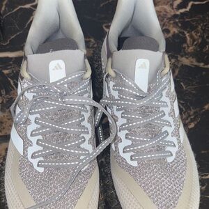 adidas Women's Light Gray and Cream Knit Athletic Sneakers